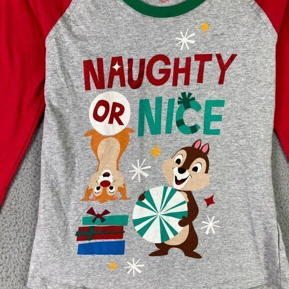 Disney World Christmas Shirt Womens Size Medium Chipmunks Naughty Nice Red Parks - Picture 7 of 11